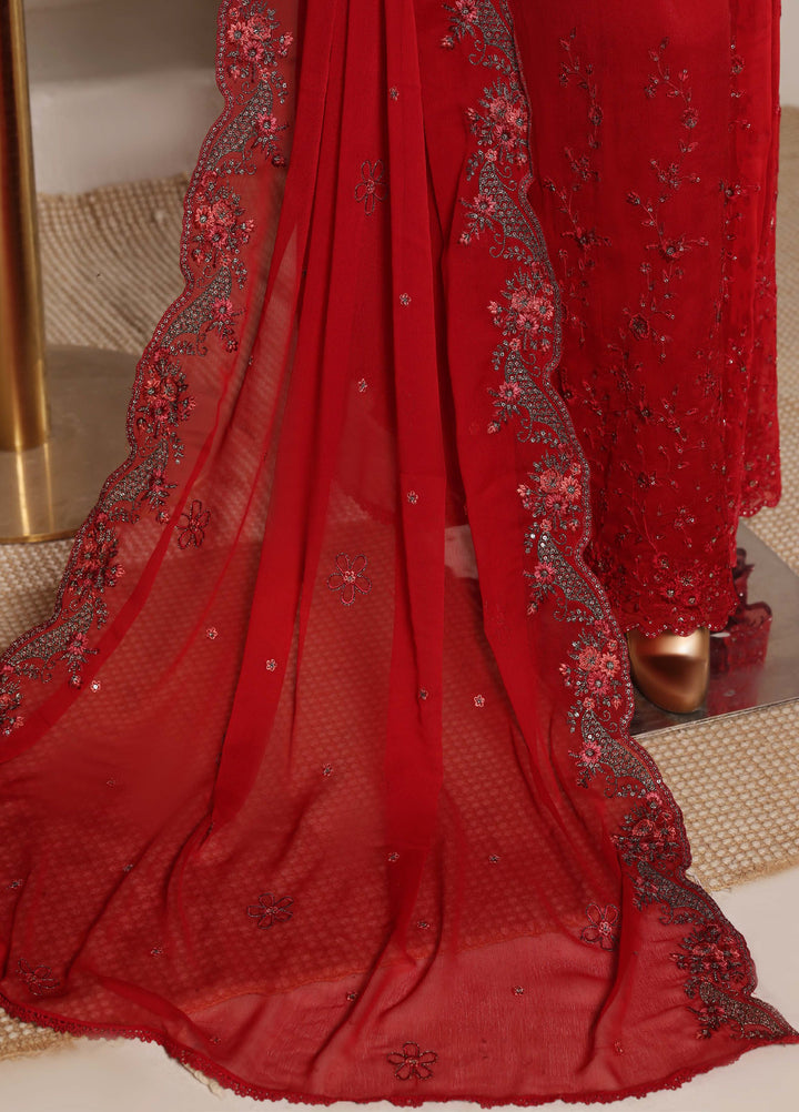 Fasane by HZ Textiles RTW Embroidered Chiffon 3 Piece Suit HZ26UCF HZK-239 Maroon - Festive Collection