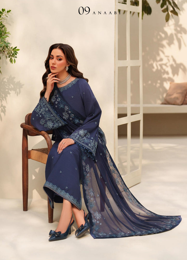 Tabeer by Zarif Unstitched Silk Embroidered 3 Piece Suit ZR26UT ZE-TS-09 ANABI - Winter Collection