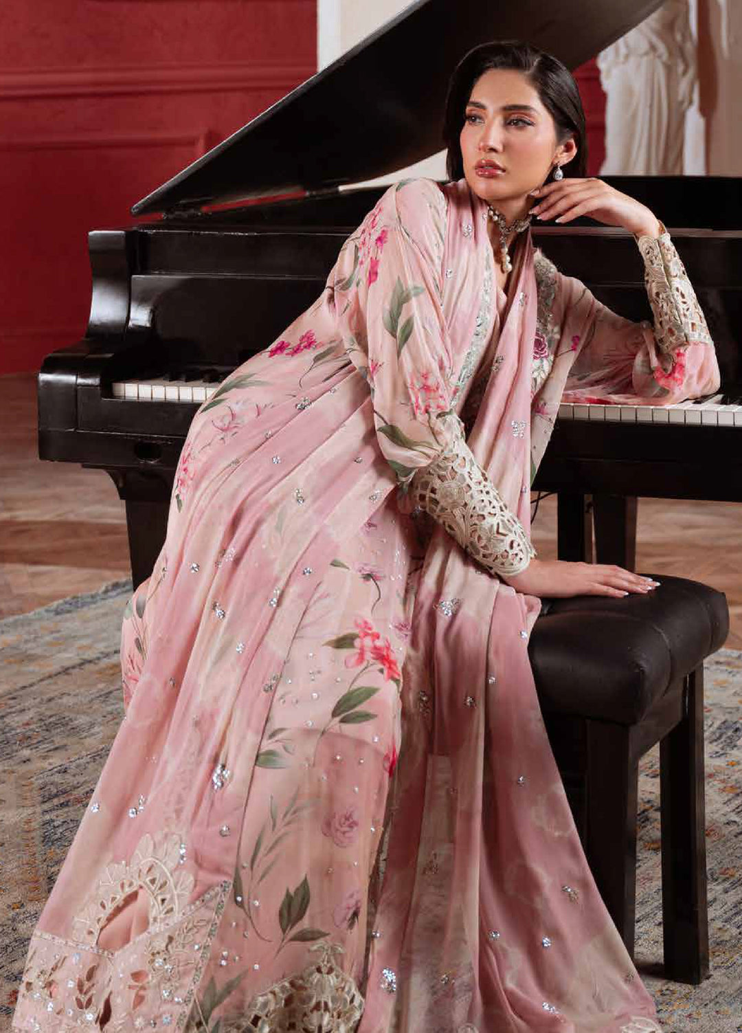 Amaya by Nureh Unstitched Embroidered Chiffon 4 Piece Suit NU26UCA AM-38 - Festive Collection
