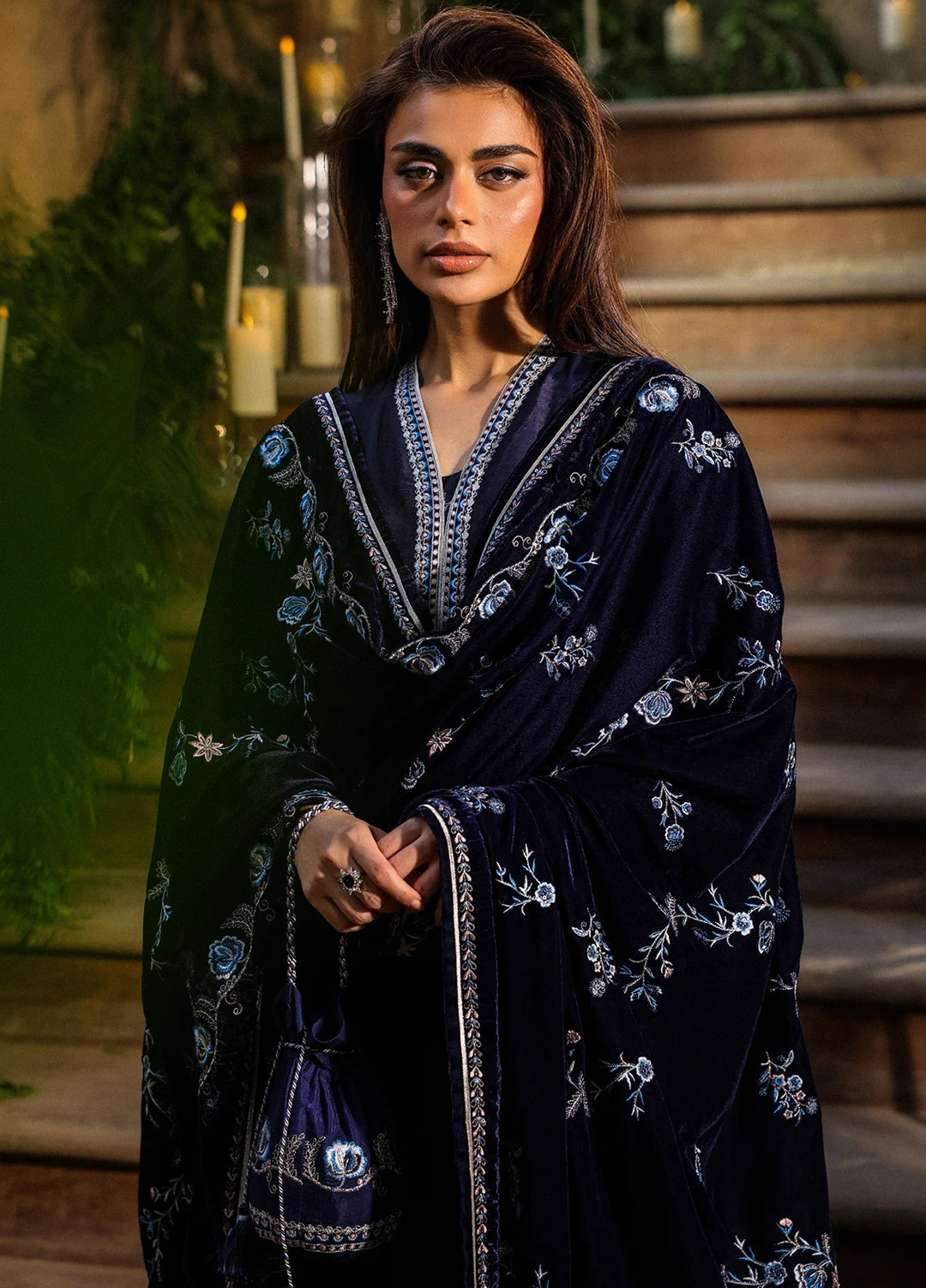 Elayra by Sahar Pret Velvet 3 Piece Embroidered Dark Bloom - Festive Collection