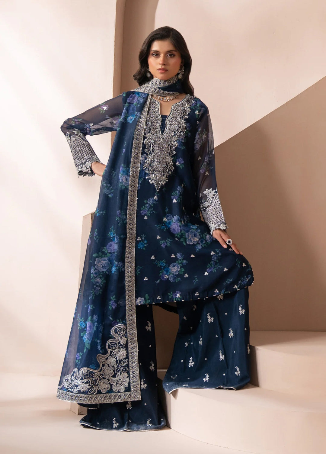 Xenia Formals Unstitched Embroidered Chiffon 3 Piece Suit XF26UF D-05 Omaira - Festive Collection
