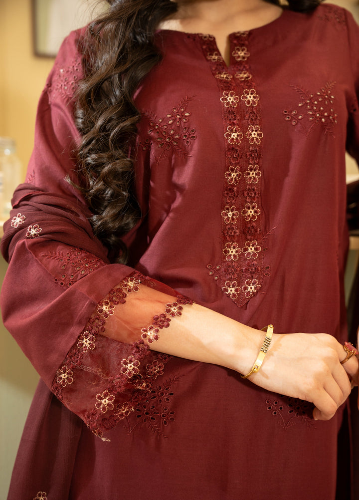 Naaz Couture Women RTW Embroidered Lawn 3 Piece Suit NC26RLC Maroon - Casual Collection