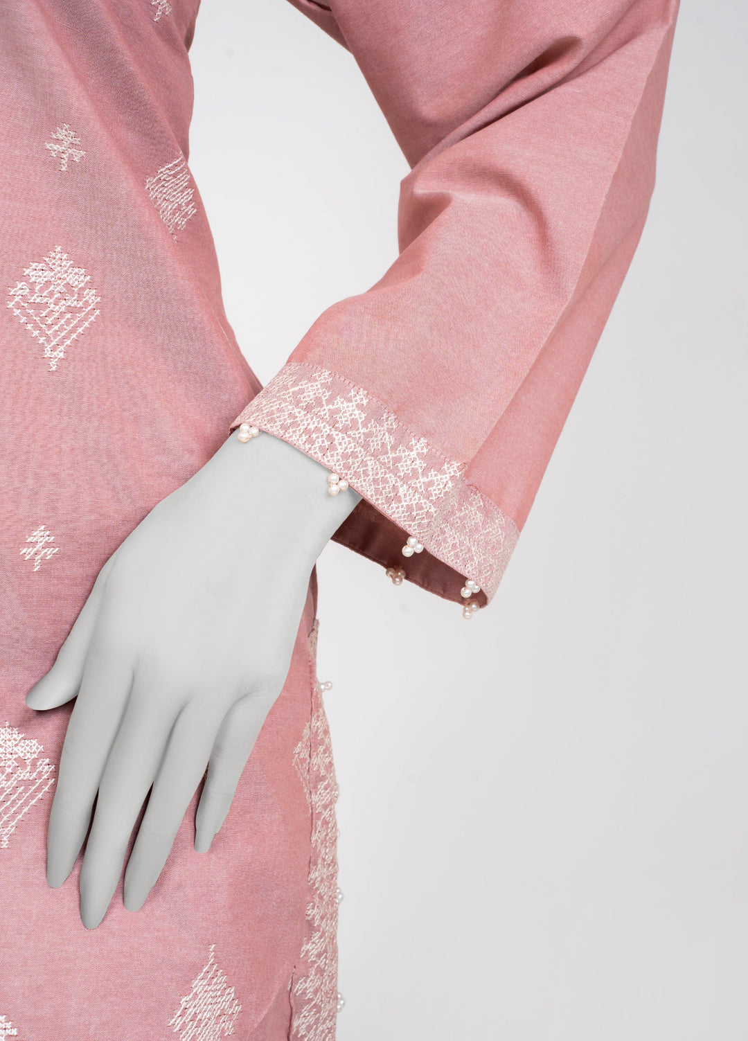 Ayla Studio Women Pret Chambray Solid Embroidered 2-Piece RTW Pink - Winter Collection