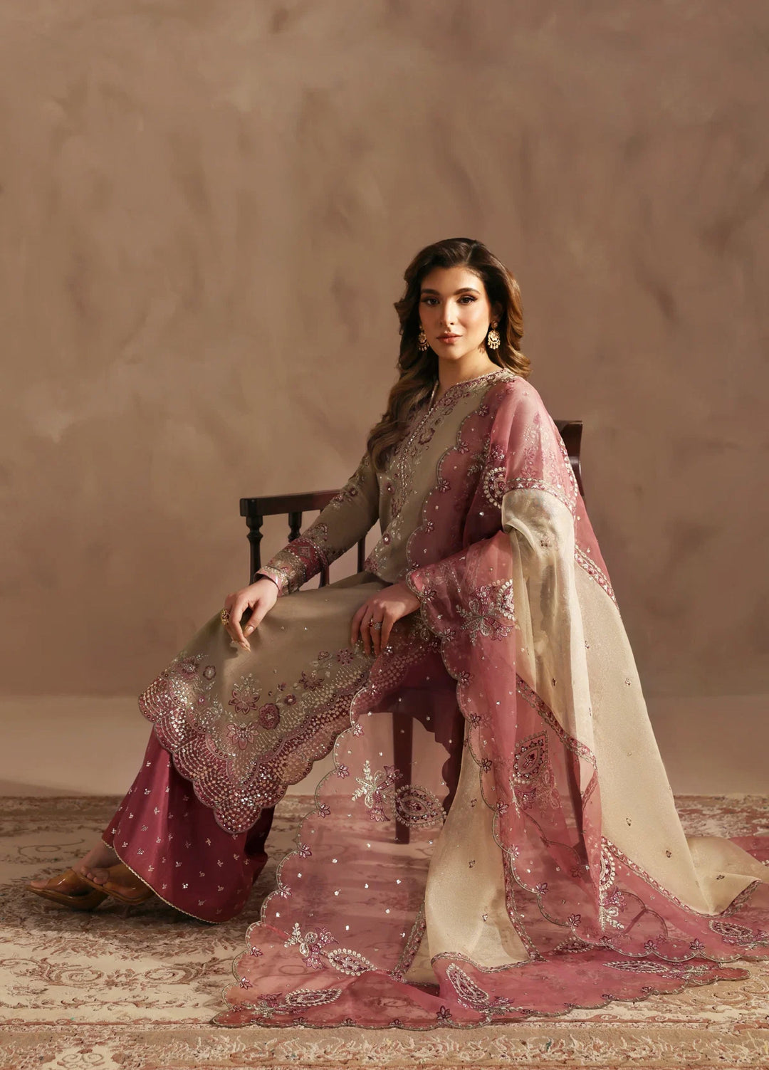 Xenia Formals Unstitched Embroidered Koraen Silk 3 Piece Suit XF26UF D-1 TAEEN - Festive Collection