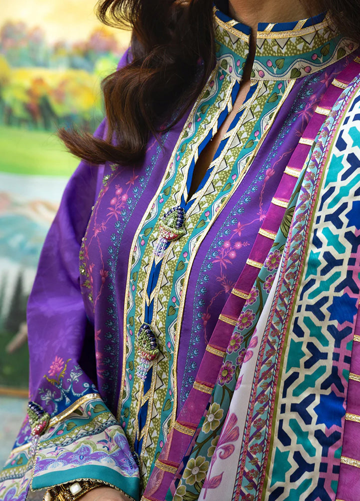 Mushq Hemline Echoes Of Serneity Unstitched Festive Raw Silk Printed 3 Piece MQ25ES D-02 Cosmic Spindle - Festive Collection