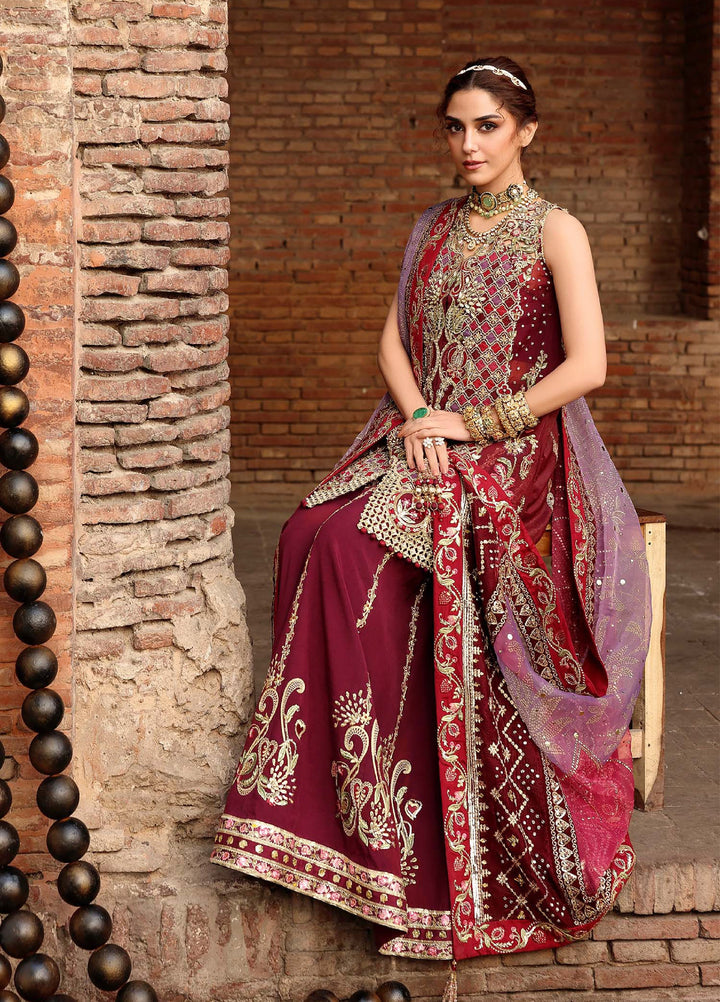 Crimson Unstitched Embroidered Organza 3 Piece Suit CR26UW D-2 Nazo Wine - Festive Collection