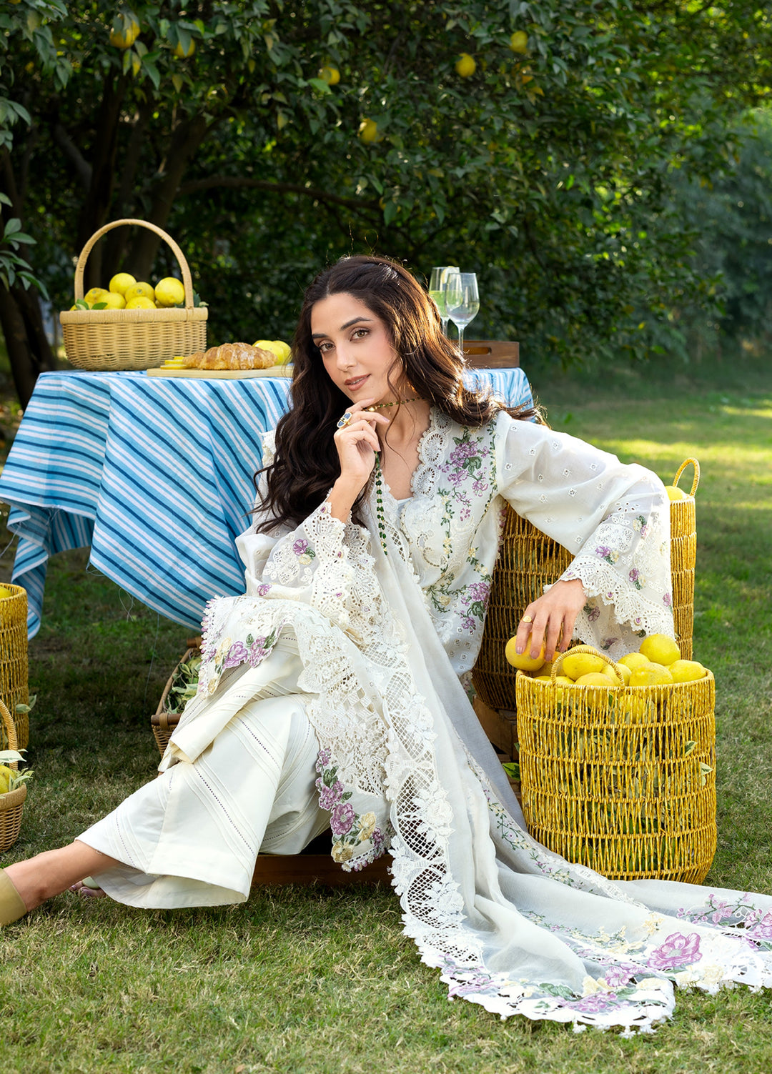Elaf Premium Unstitched Embroidered Luxury Lawn 3 Piece Suit EL26UPL ELY-3A PERLE - Summer Collection