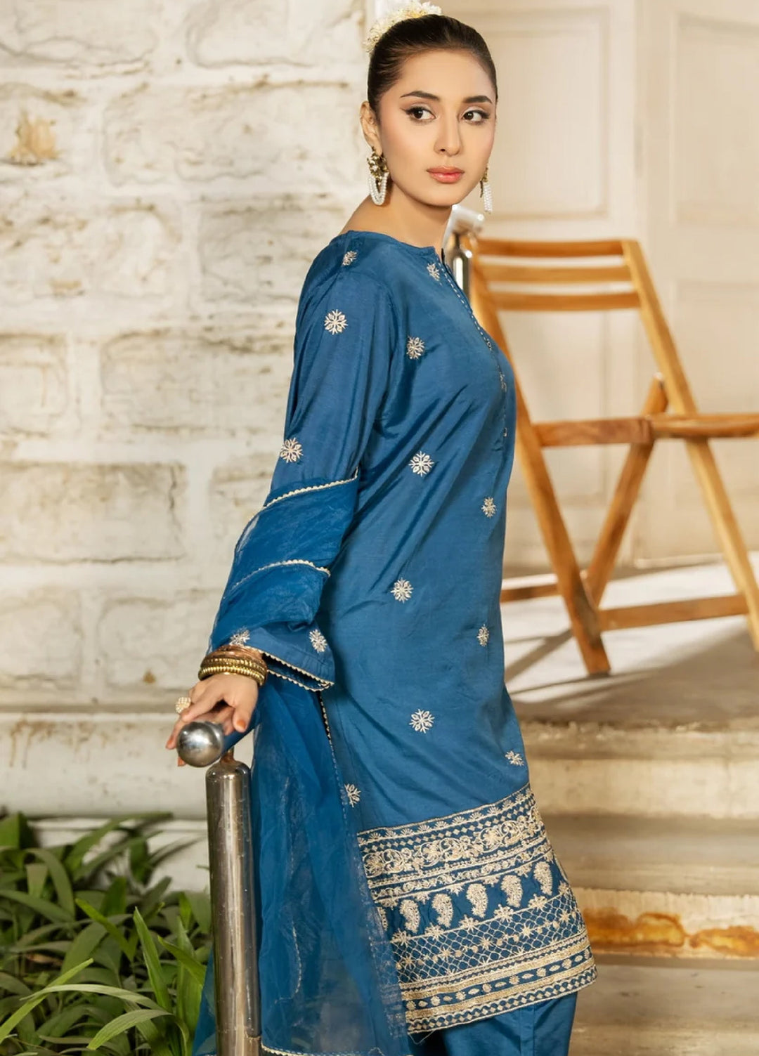 Dhaga Women RTW Embroidered Rawsilk 3 Piece DHG26PCN Noor e neel - Eid Collection
