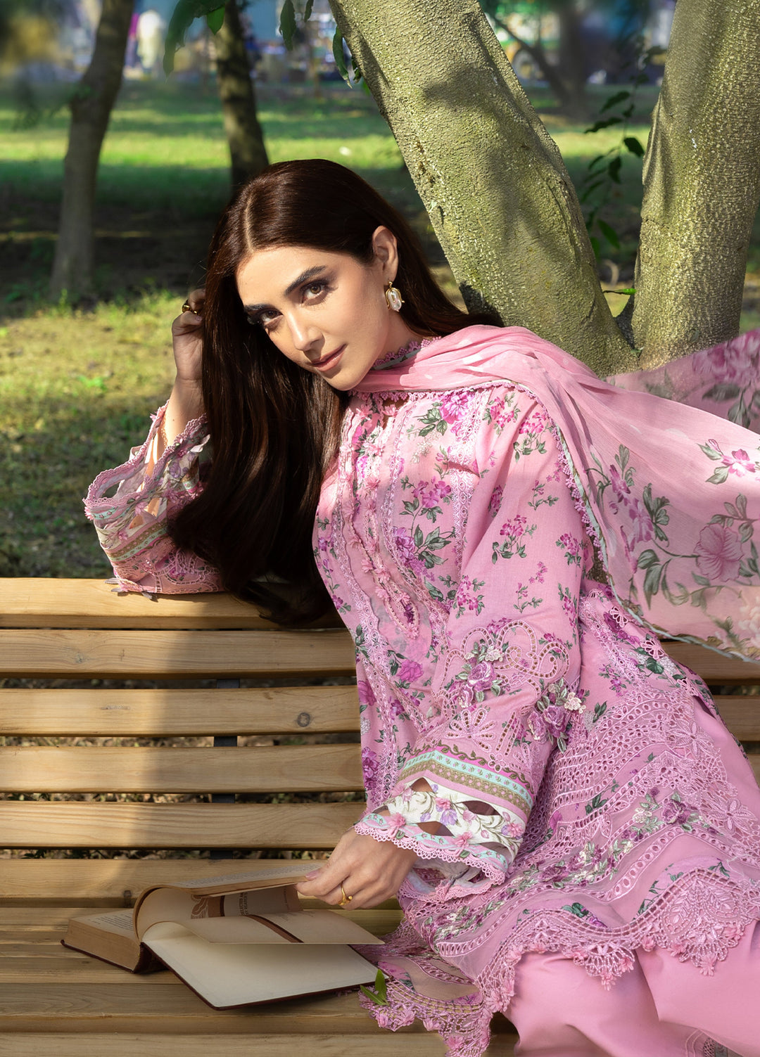 Elaf Premium Chikankari Unstitched Printed Lawn 3 Piece Suit EL26UPC ERC-3A MAN MAYAL - Summer Collection