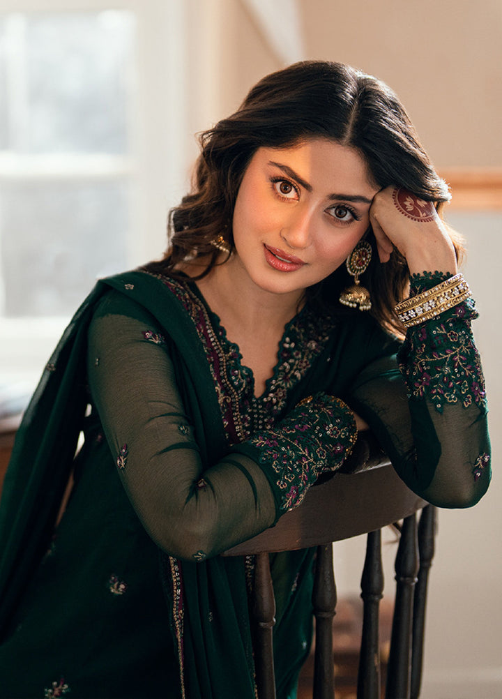 Eid Ensembles by Azure Unstitched Embroidered Chiffon 3 Piece Suit AZ26UEE ES-131 Glimmer Green - Eid Collection