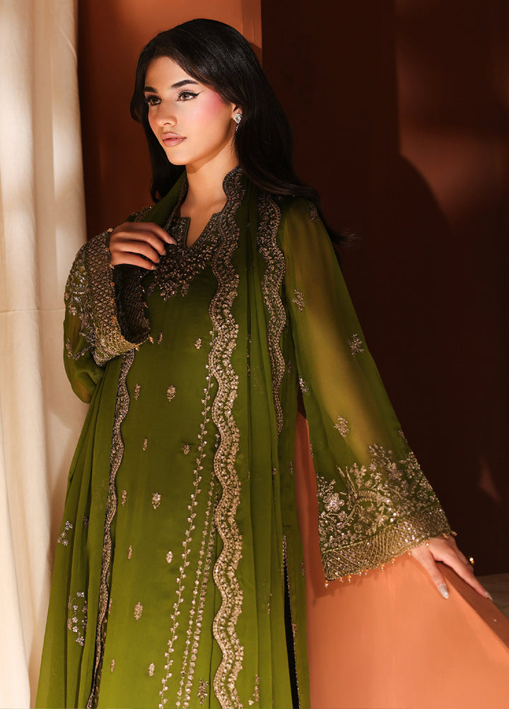 Azure Unstitched Embroidered Chiffon 3 Piece Suit AZ26ULC Imperial Olive - Festive Collection