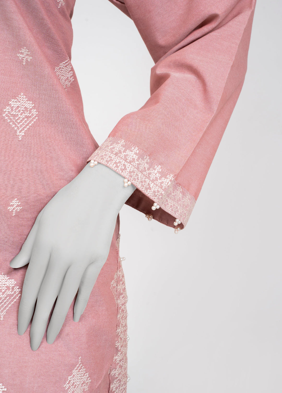 Ayla Studio Women Pret Chambray Solid Embroidered 2-Piece RTW Pink - Winter Collection