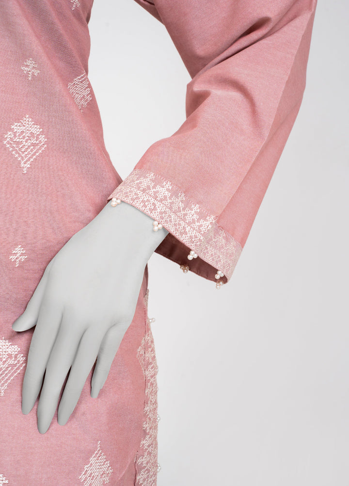 Ayla Studio Women Pret Chambray Solid Embroidered 2-Piece RTW Pink - Winter Collection