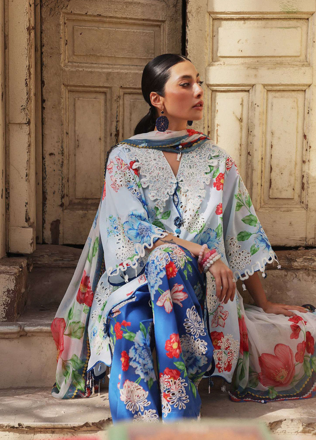 Wild Flower by Zaha Unstitched Embroidered Lawn 3 Piece Suit ZK26UWL ZF26-02 Blue Poppy - Festive Collection
