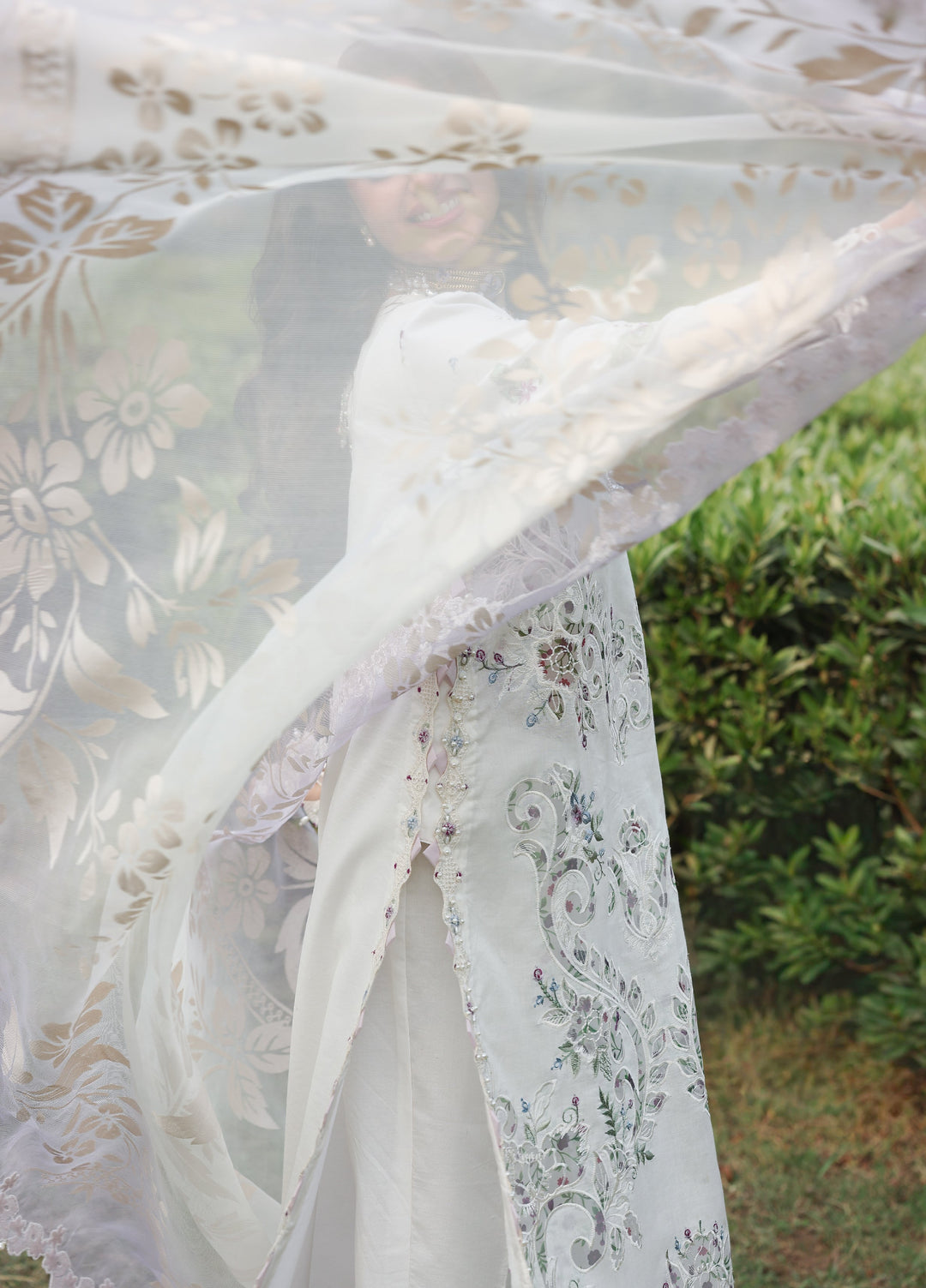 Tales of Petals by Sardinia Unstitched Embroidered Luxury Lawn 3 Pcs Suit SRD26UTP D-9 Cloud Whisper - Festive