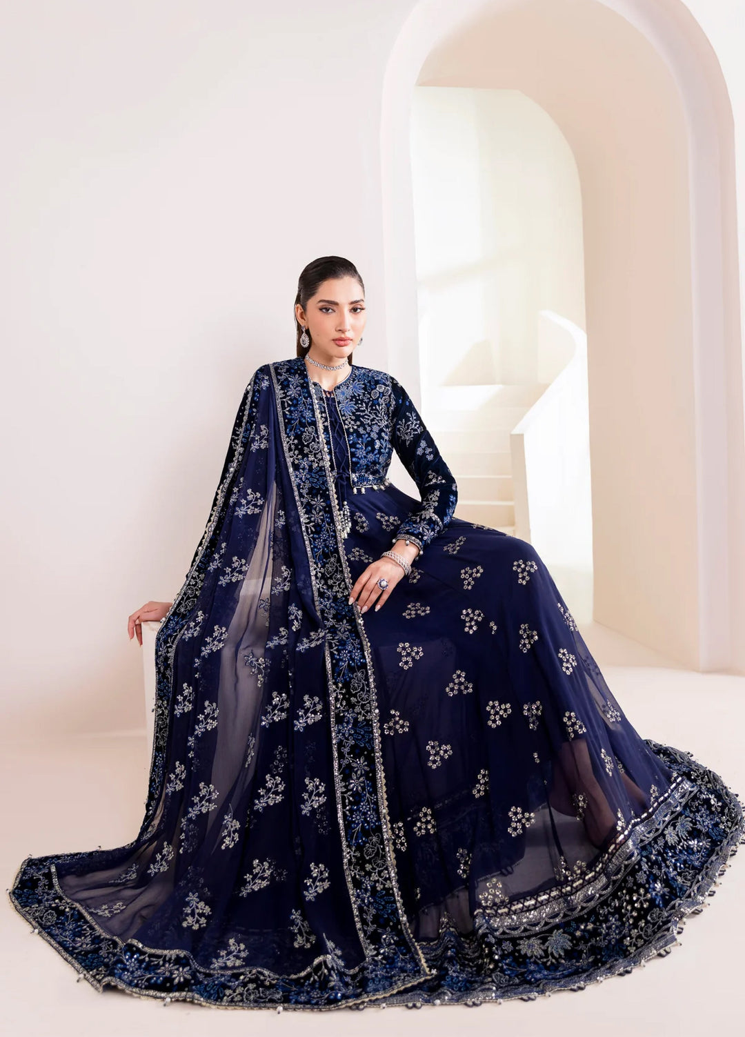 Xenia Formal Luxury Unstitched Embroidered Chiffon Suits 3 Piece XE25FL XF-1067 Maklina - Formals Collection