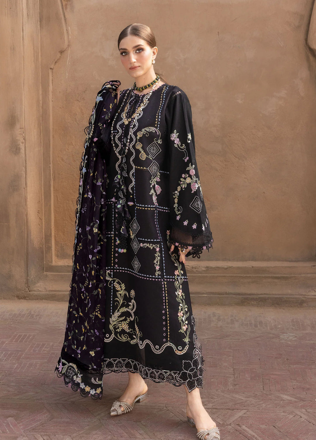 Flow by Crimson Unstitched Embroidered Lawn 3 Piece Suit CR26UFL D1 A-Oynx - Festive Collection