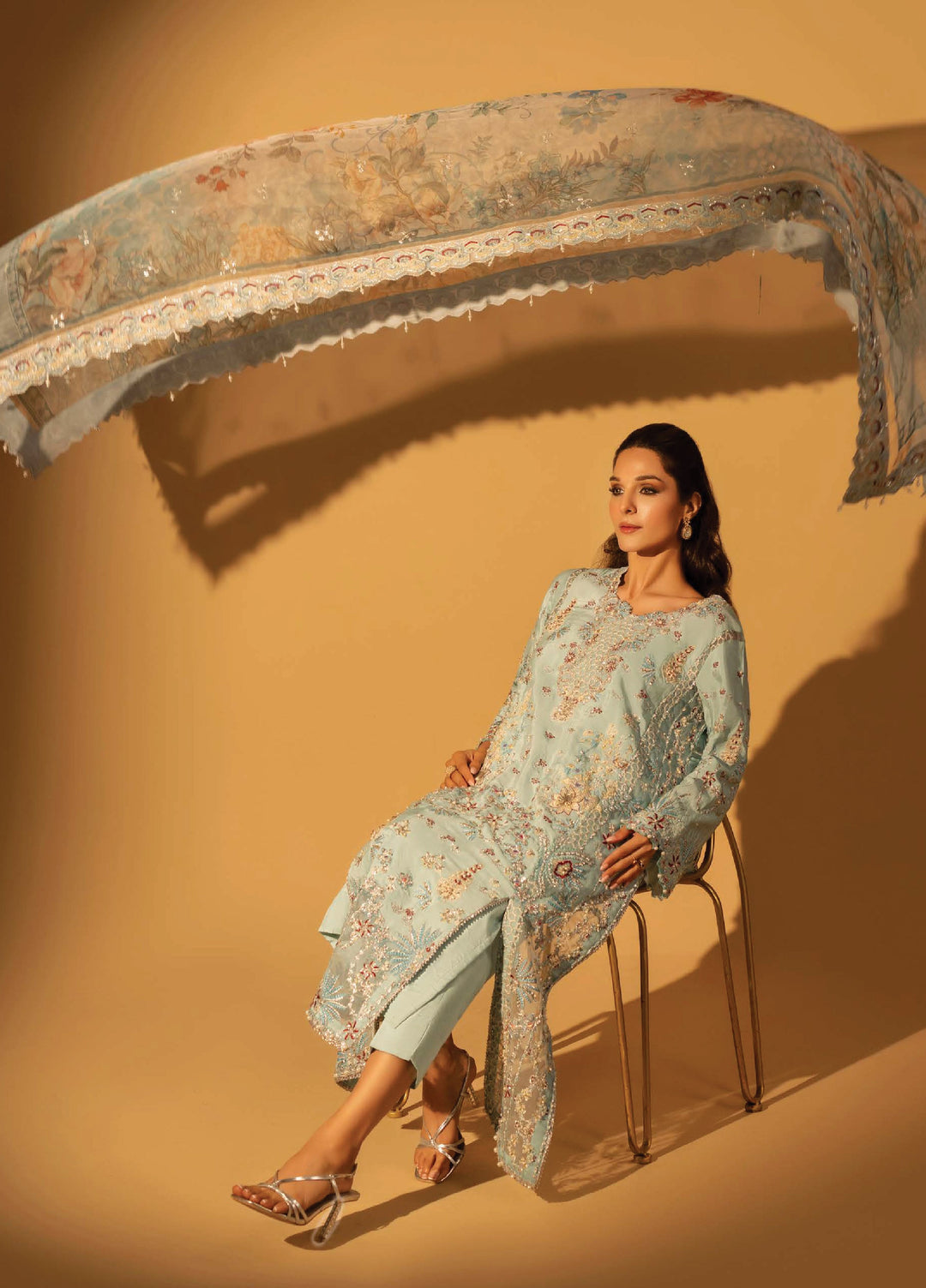 Aylin Unstitched Raw Silk Embroidered Suits 3 Piece AYL25US BLUE MIST - Festive Collection