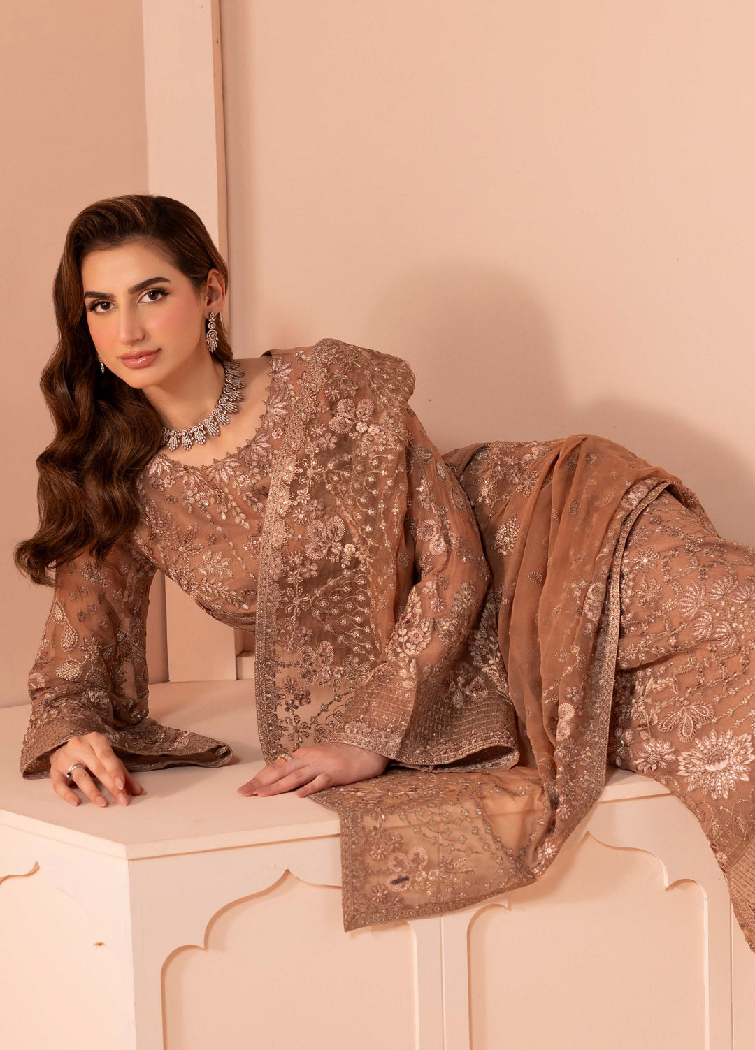 Murawwat by Lavish Premium Unstitched Luxury Chiffon Embroidered 3 peice LV25MC M-03 Rosy Nectar - Formals Collection
