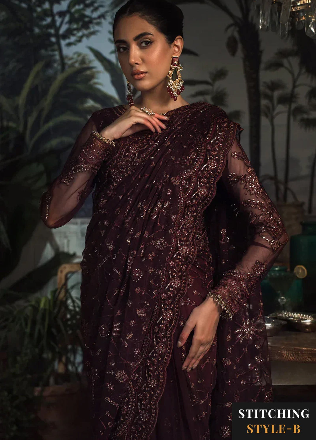 Zarif Women Unstitched Embroidered Net 3 Piece Suit ZR26UFC ZLR 06 CARMINE - Festive Collection