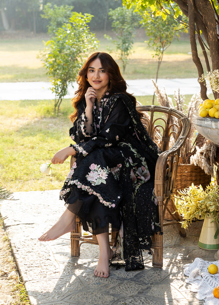 Elaf Premium Unstitched Embroidered Luxury Lawn 3 Piece Suit EL26UPL ELY-2B MIDNIGHT BLOSSOM - Summer Collection