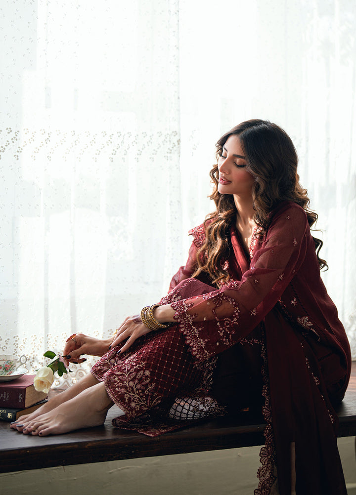 Eid Ensembles by Azure Unstitched Embroidered Khaddi Net 3 Piece Suit AZ26UEE ES-137 Hibiscus - Eid Collection