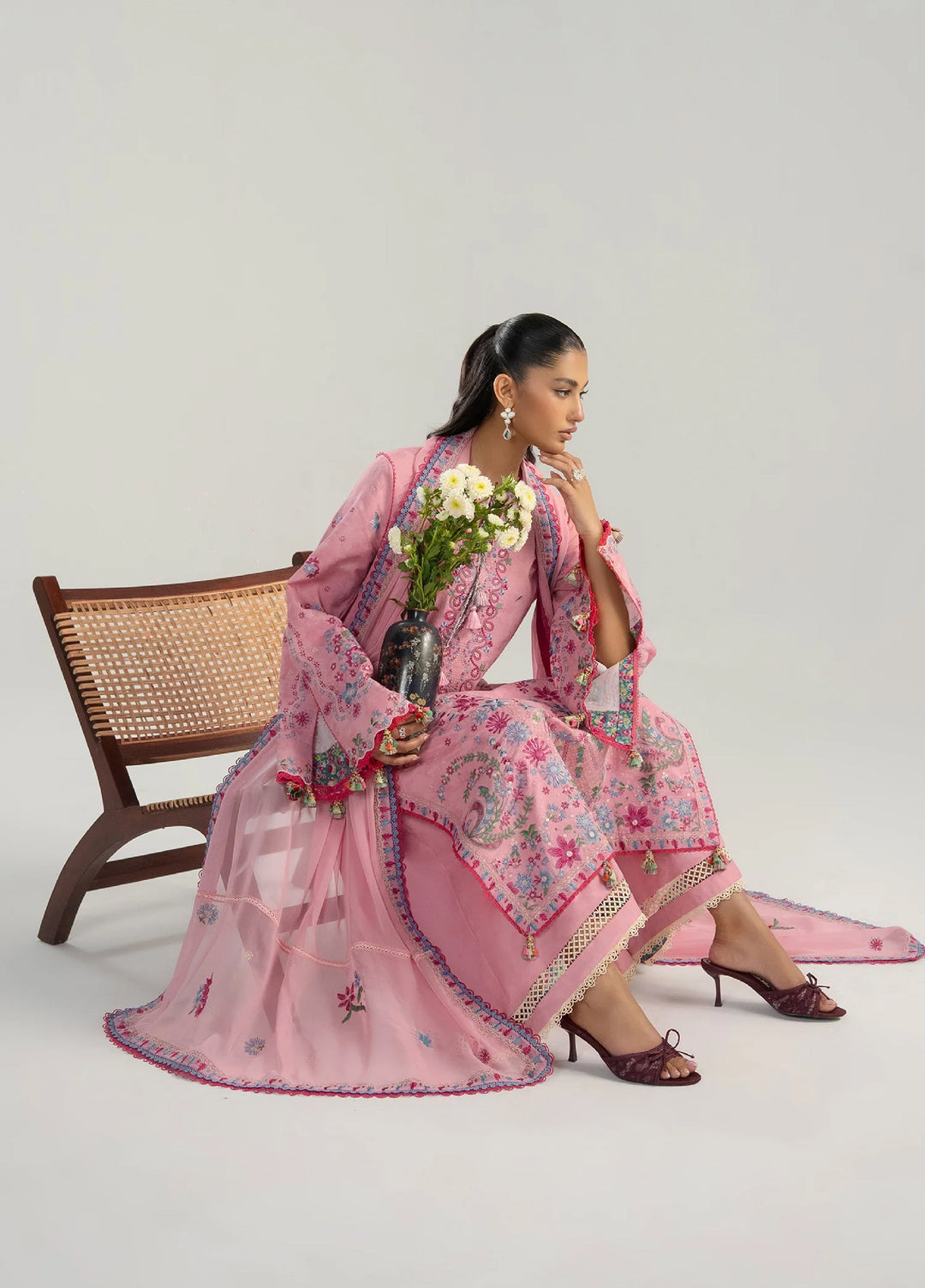 Zan by Hussain Rehar Unstitched Embroidered Lawn 3 Piece Suit HR26UZF Pembe D-106 - Festive Collection