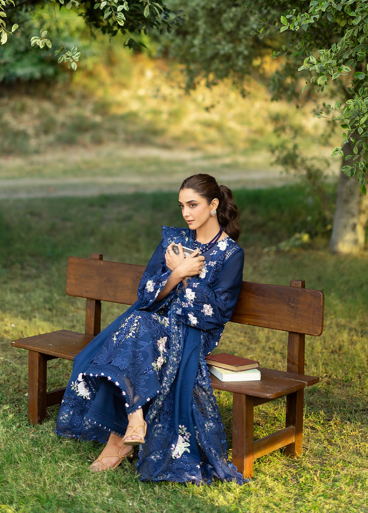 Elaf Premium Unstitched Embroidered Luxury Lawn 3 Piece Suit EL26UPL ELY-4B BLUE BELLE - Summer Collection