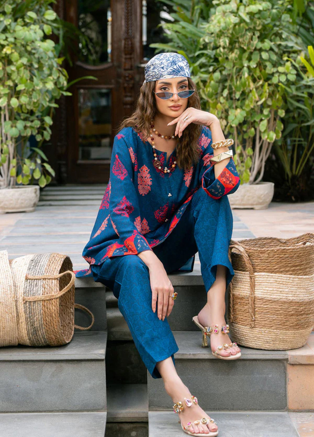 Nairah Women Pret Printed Arabic Lawn Suit NAH26PN Cobalt Blue - Spring Collection