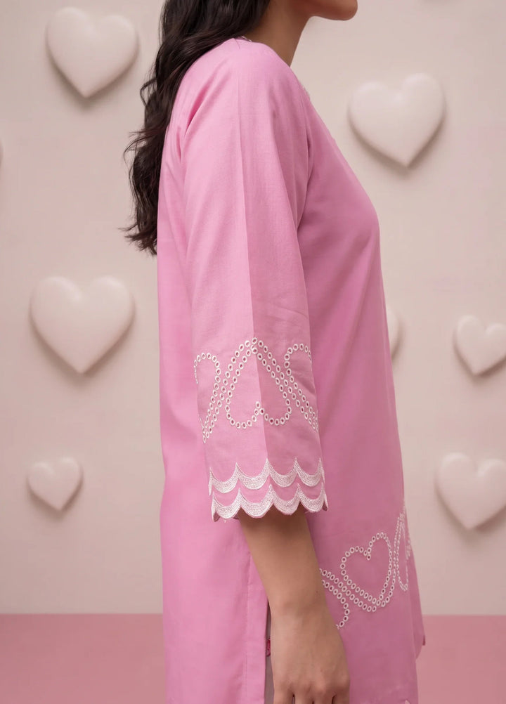 Scherezade Women RTW Embroidered Cotton Lawn 3 Piece Suit PINK HEARTS - Casual Collection