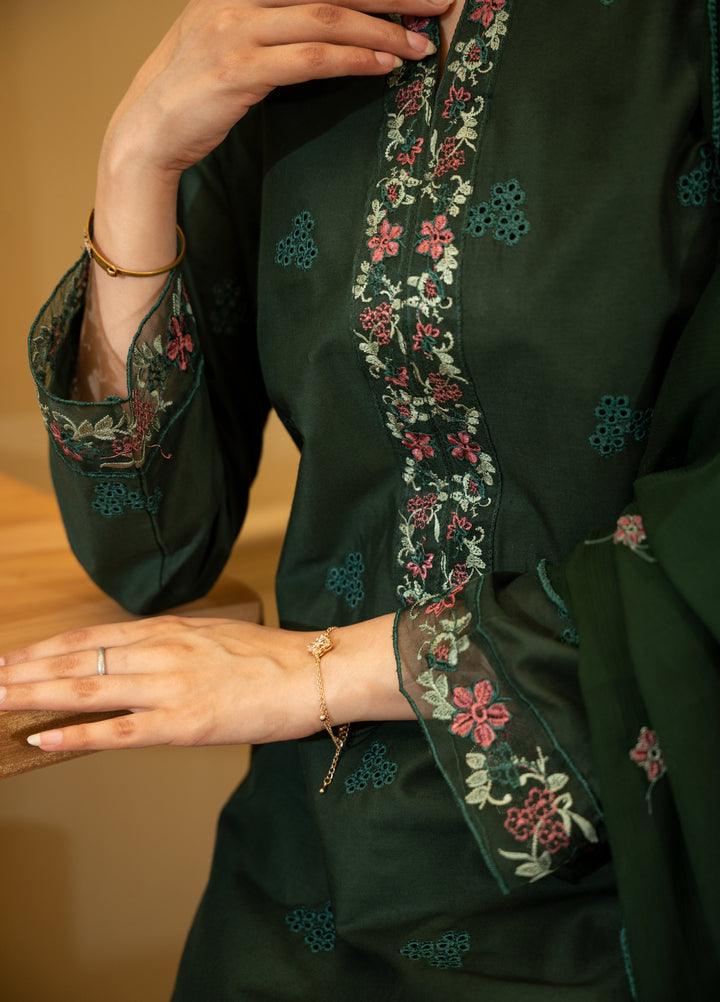 Naaz Couture Women RTW Embroidered Lawn 3 Piece Suit NC26RLC Bottle Green - Casual Collection
