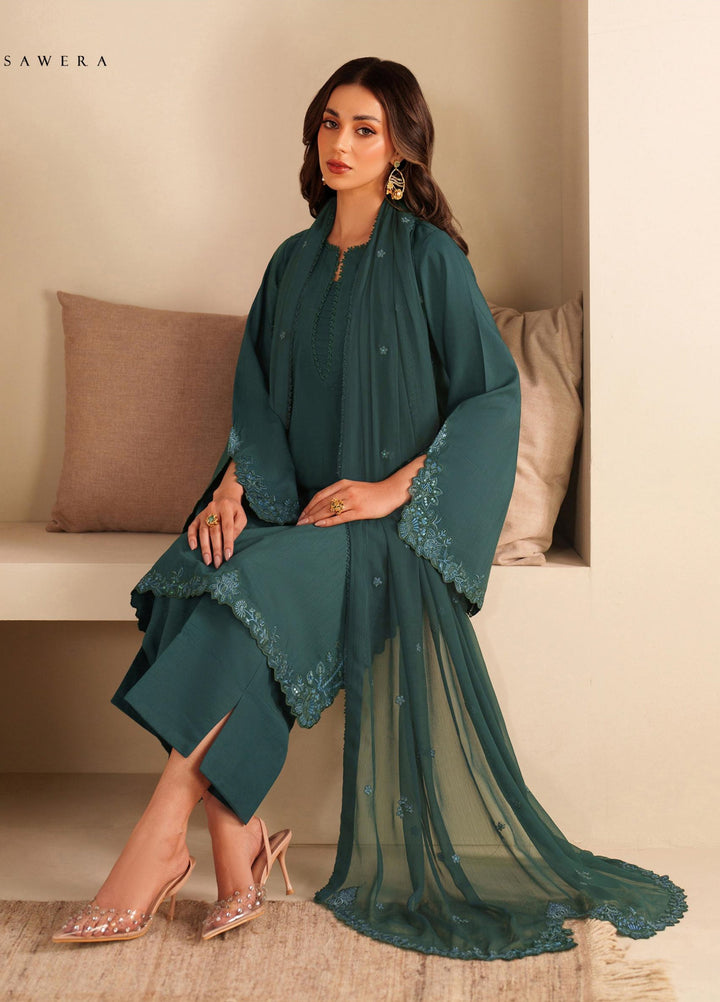 Tabeer by Zarif Unstitched Silk Embroidered 3 Piece Suit ZR26UT ZE-TS-07 SAWERA - Winter Collection