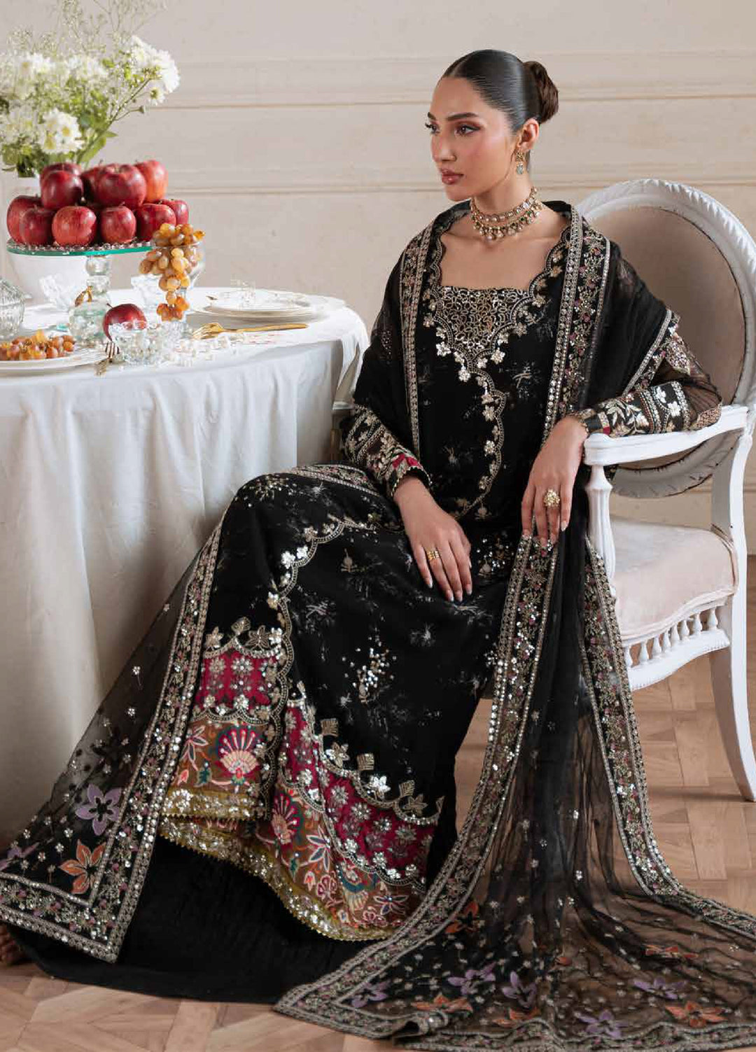 Amaya by Nureh Unstitched Embroidered Chiffon 4 Piece Suit NU26UCA AM-42 - Festive Collection