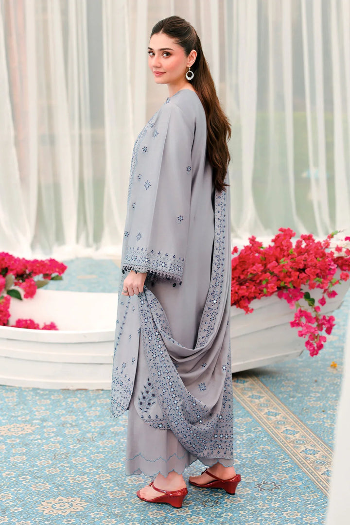 Cross Stitch Unstitched Embroidered Cotton Satin 3 Piece Suit CS26UCS Charcoal Ash - Casual Collection
