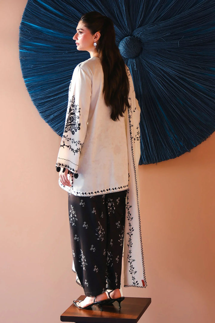 Cross Stitch Unstitched Embroidered Cotton Satin 3 Piece Suit CS26UCS Ivory Noir - Winter Collection