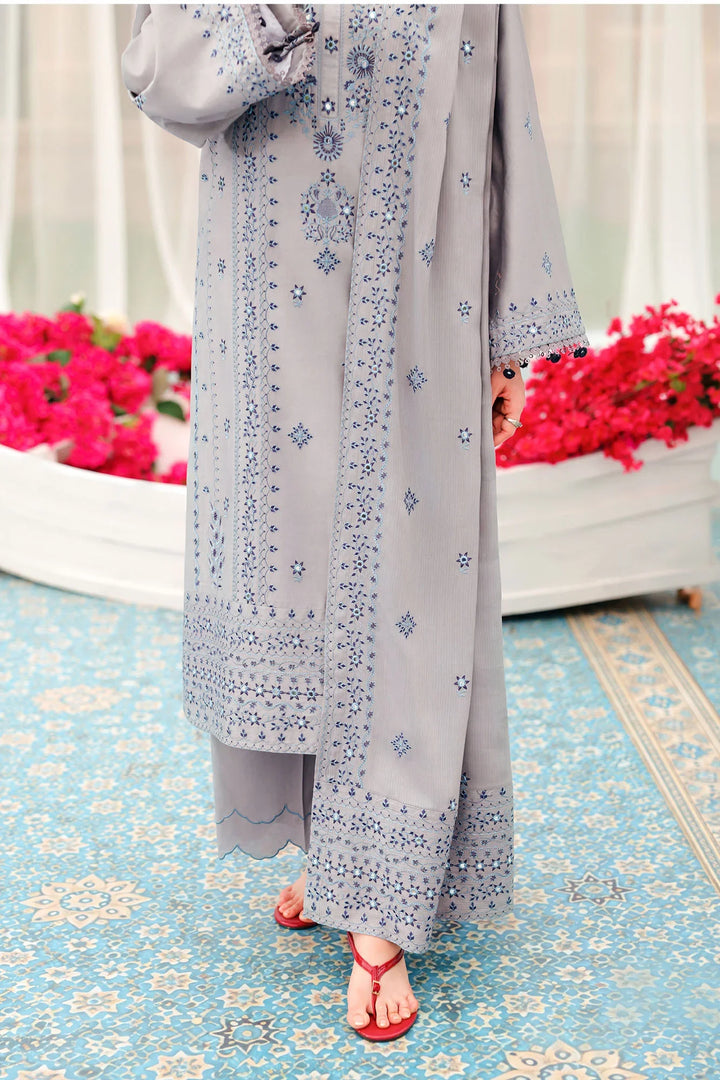 Cross Stitch Unstitched Embroidered Cotton Satin 3 Piece Suit CS26UCS Charcoal Ash - Casual Collection