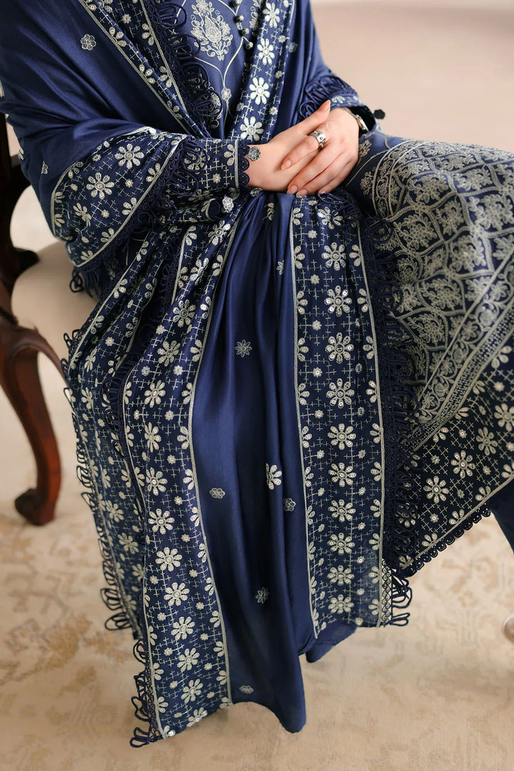 Cross Stitch Unstitched Embroidered Cotton Satin 3 Piece Suit CS26UCS Obsidian Blue - Winter Collection