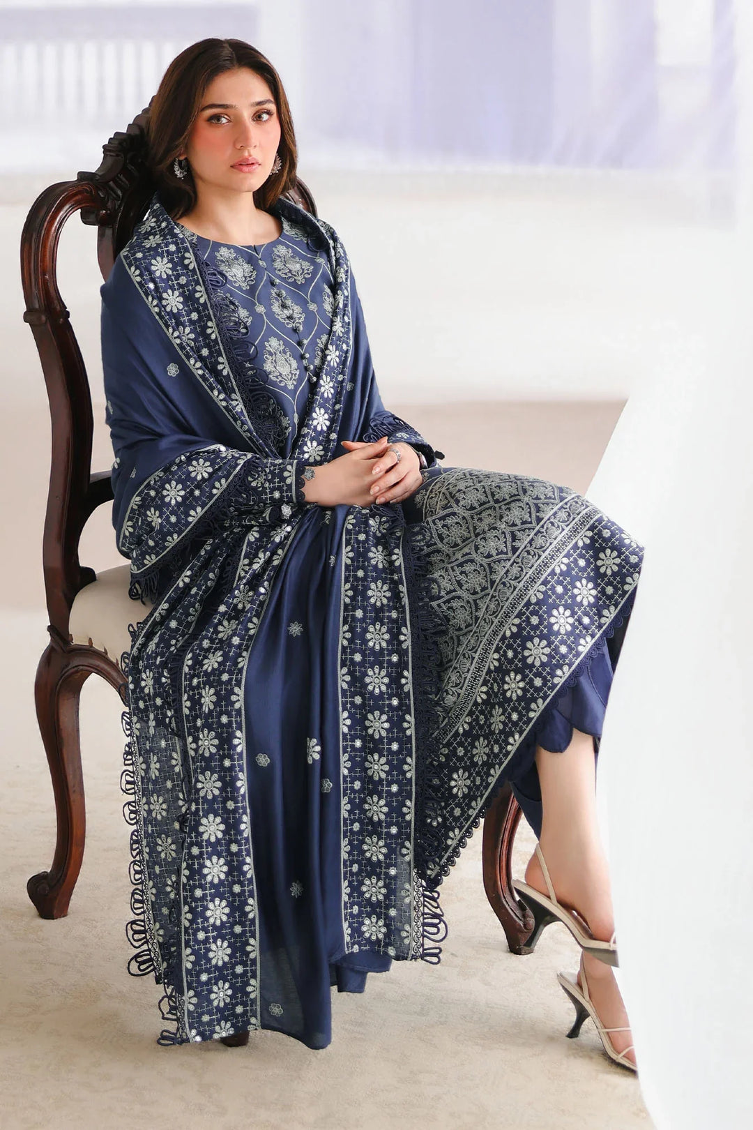 Cross Stitch Unstitched Embroidered Cotton Satin 3 Piece Suit CS26UCS Obsidian Blue - Winter Collection