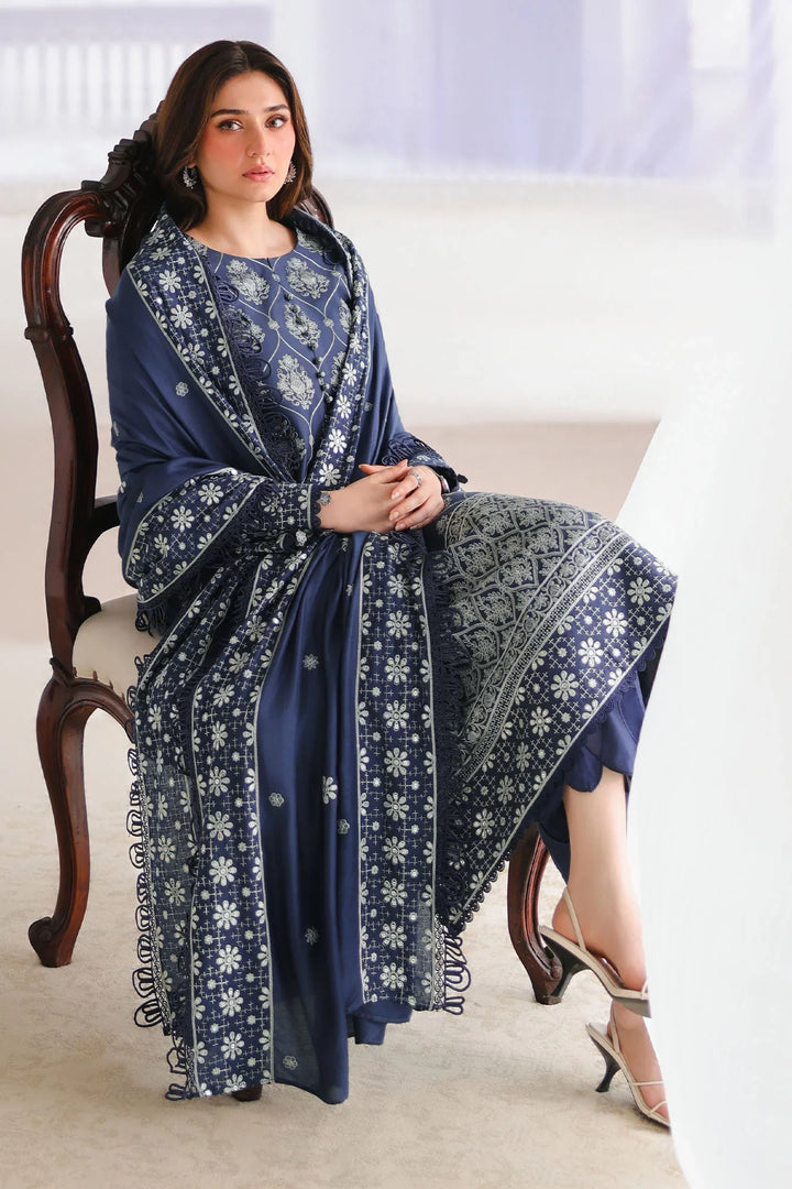 Cross Stitch Unstitched Embroidered Cotton Satin 3 Piece Suit CS26UCS Obsidian Blue - Winter Collection
