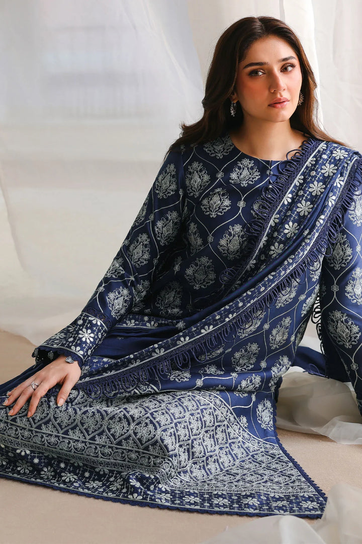 Cross Stitch Unstitched Embroidered Cotton Satin 3 Piece Suit CS26UCS Obsidian Blue - Winter Collection