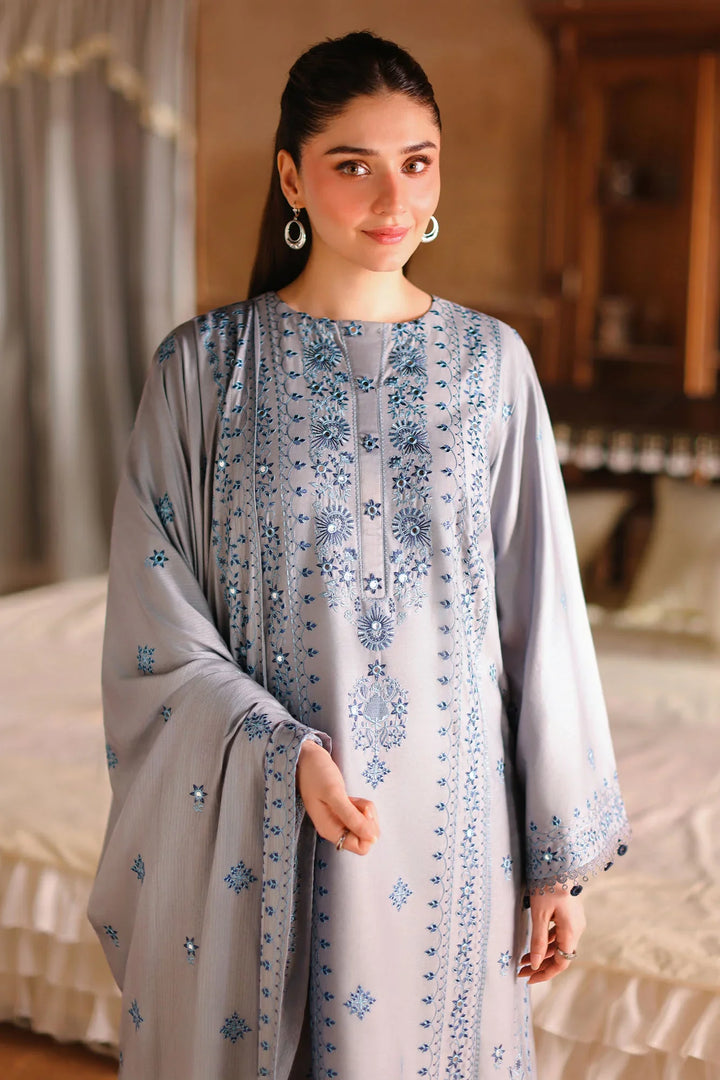 Cross Stitch Unstitched Embroidered Cotton Satin 3 Piece Suit CS26UCS Charcoal Ash - Casual Collection