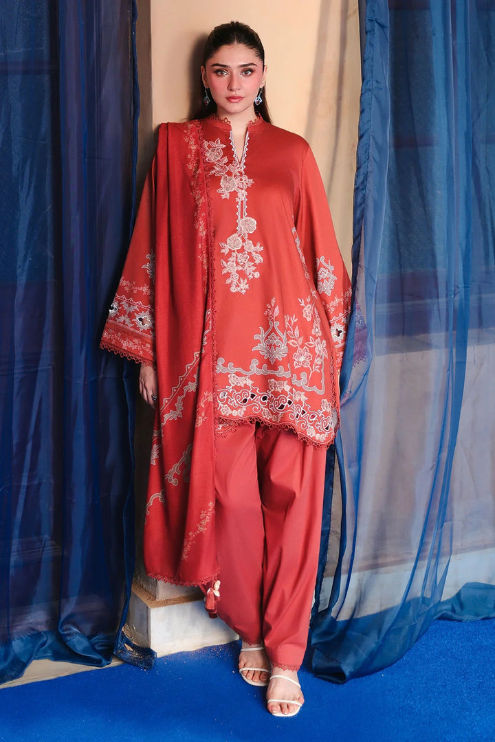 Cross Stitch Unstitched Embroidered Cotton Satin 3 Piece Suit CS26UCS Russet Ember - Winter Collection