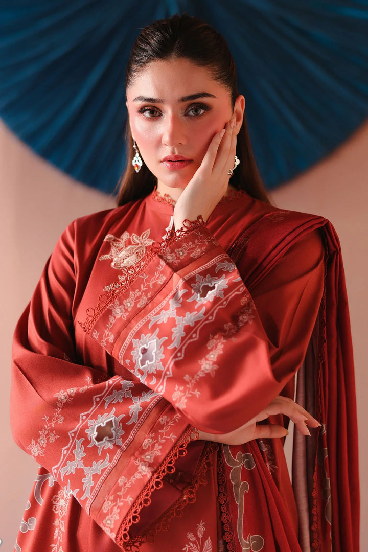 Cross Stitch Unstitched Embroidered Cotton Satin 3 Piece Suit CS26UCS Russet Ember - Casual Collection