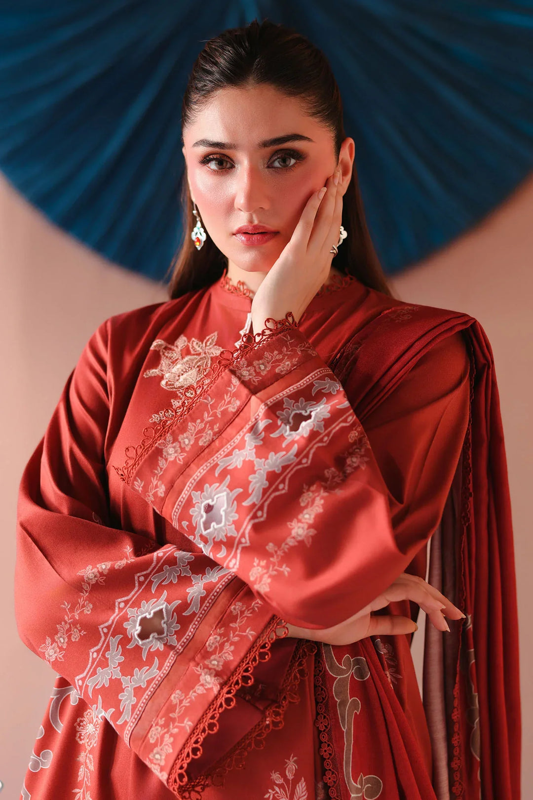 Cross Stitch Unstitched Embroidered Cotton Satin 3 Piece Suit CS26UCS Russet Ember - Winter Collection