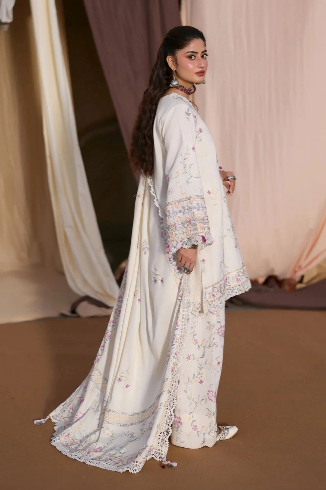 Cross Stitch Unstitched Embroidered Khaddar 3 Piece Suit CS26UW Alabaster Bloom - Winter Collection