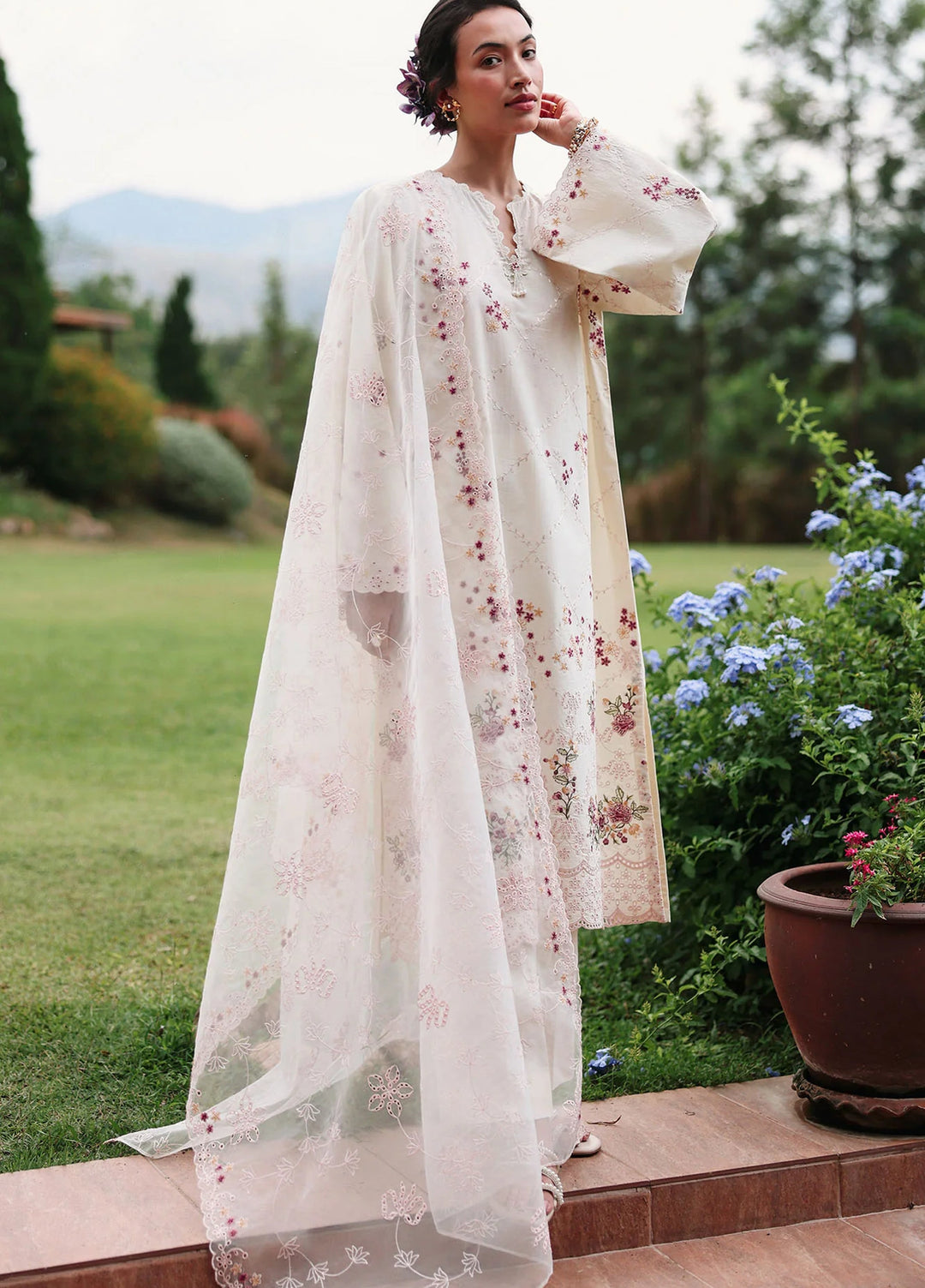 Cross Stitch Unstitched Embroidered Lawn 3 Piece Suit CS26ULE Caramel Cream - Eid Collection
