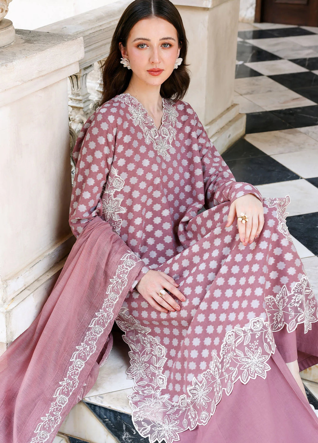 Cross Stitch Unstitched Embroidered Lawn 3 Piece Suit CS26ULE Ash Rose - Eid Collection
