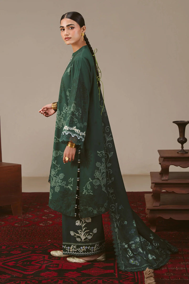 Cross Stitch Unstitched Printed Linen 3 Piece Suit CS26UW Meadow Green - Winter Collection