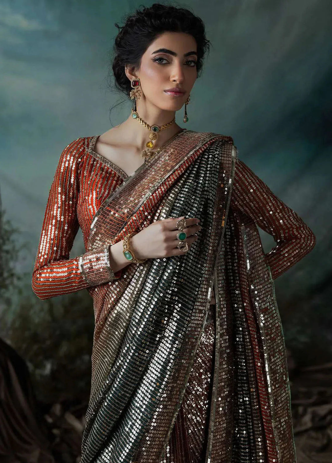 Aik Atelier Embroidered Chiffon Saree Unstitched 3 Piece AIK25EF D-02 - Formals Collection