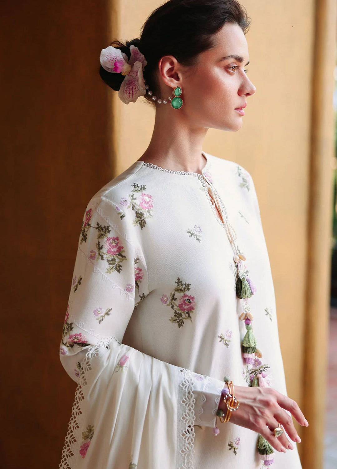 Cross Stitch Unstitched Embroidered Lawn 3 Piece Suit CS26ULE Garden Ivory - Eid Collection